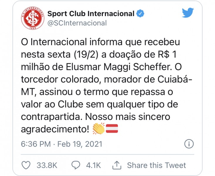 Torcedor doa R$ 1 mi ao Inter para Rodinei jogar 'final' - Tribuna