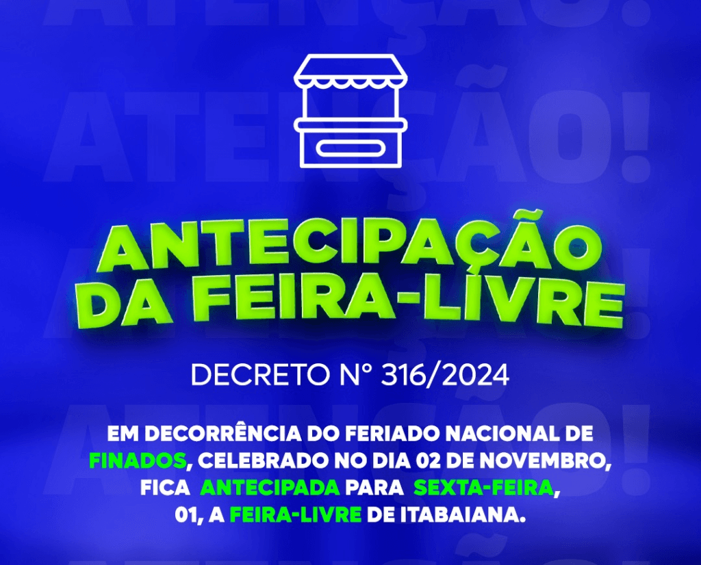Feira Livre de Itabaiana será Antecipada para Sexta-feira em Função do Feriado de Finados