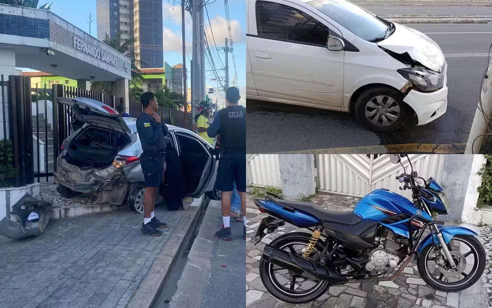 Acidente com dois carros e uma moto deixa mulher ferida na Avenida Beira Mar em Aracaju