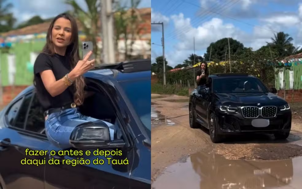 Prefeita de Umbaúba comete infração de trânsito ao gravar vídeo sentada em janela de carro