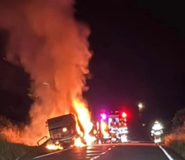 Caminhão pega fogo na SE-170 em Lagarto após pane elétrica
