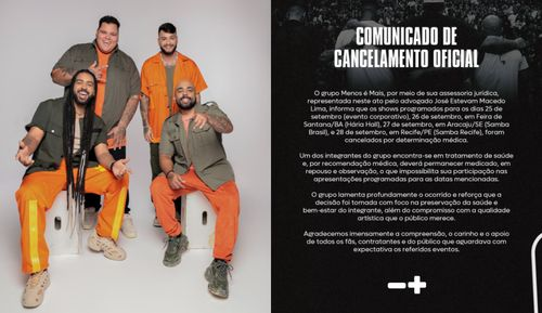 Grupo Menos é Mais cancela show em Aracaju