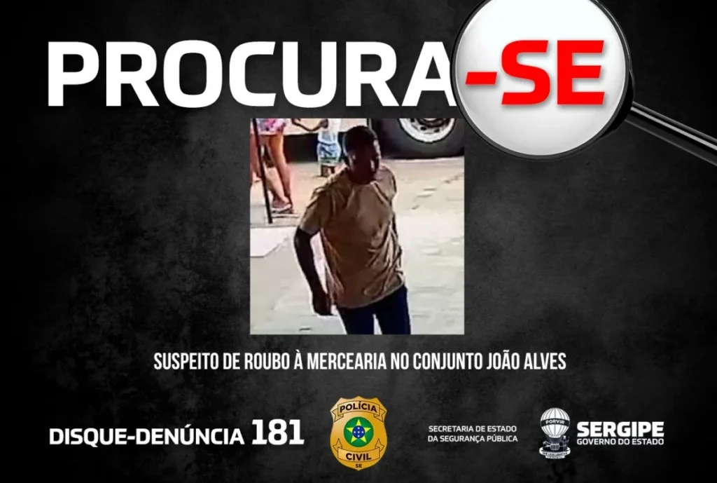 Polícia divulga imagem de suspeito de assaltar comércio em Nossa Senhora do Socorro