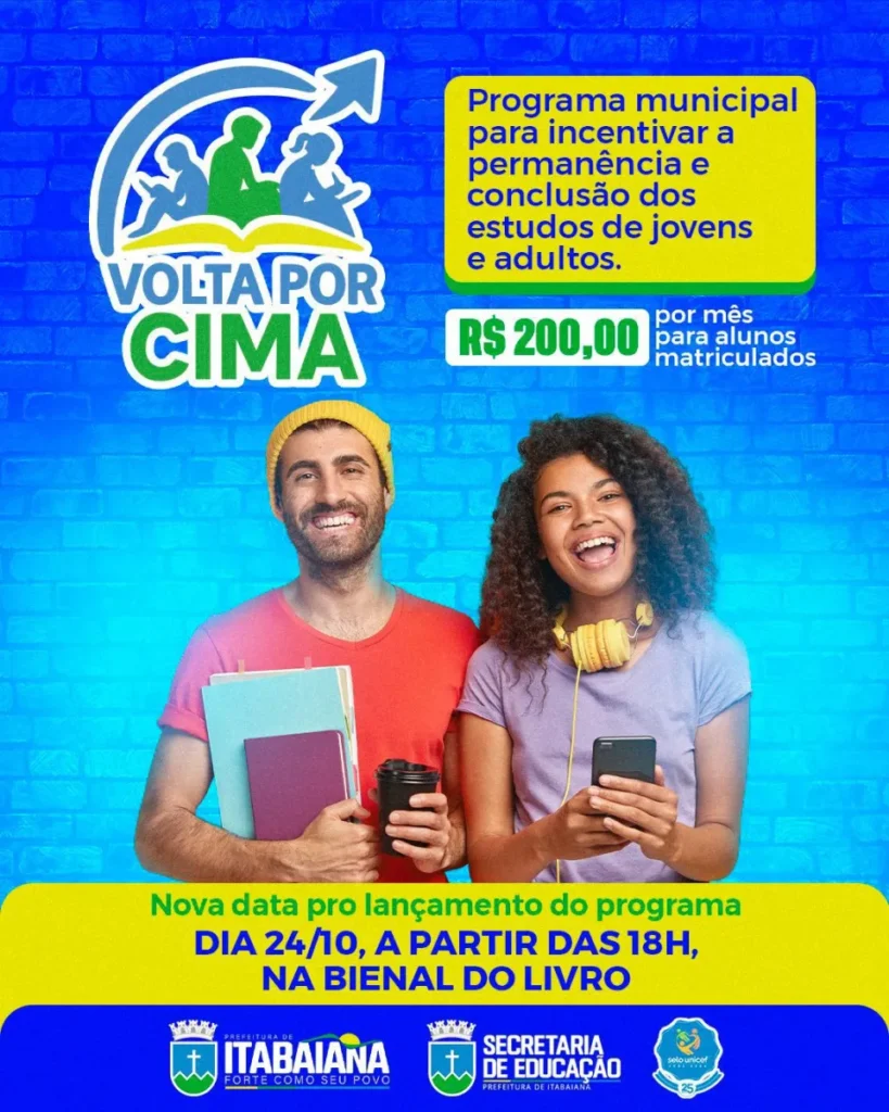 Prefeitura de Itabaiana lança programa “Volta Por Cima” com bolsa de R$ 200 para alunos
