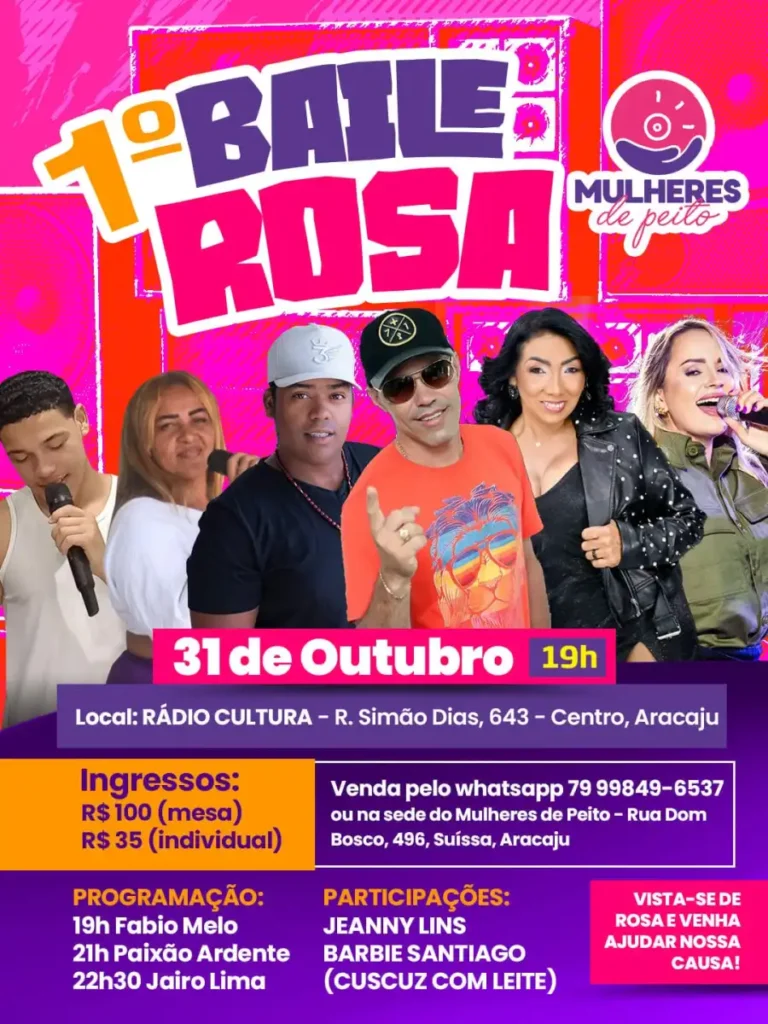 Movimento Mulheres de Peito promove 1º Baile Rosa em Aracaju nesta sexta-feira