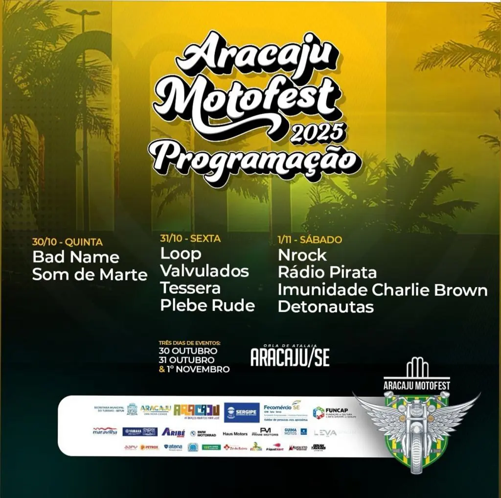 Aracaju Moto Fest 2025 terá três dias de rock, encontro de motociclistas e ação solidária na Orla de Atalaia