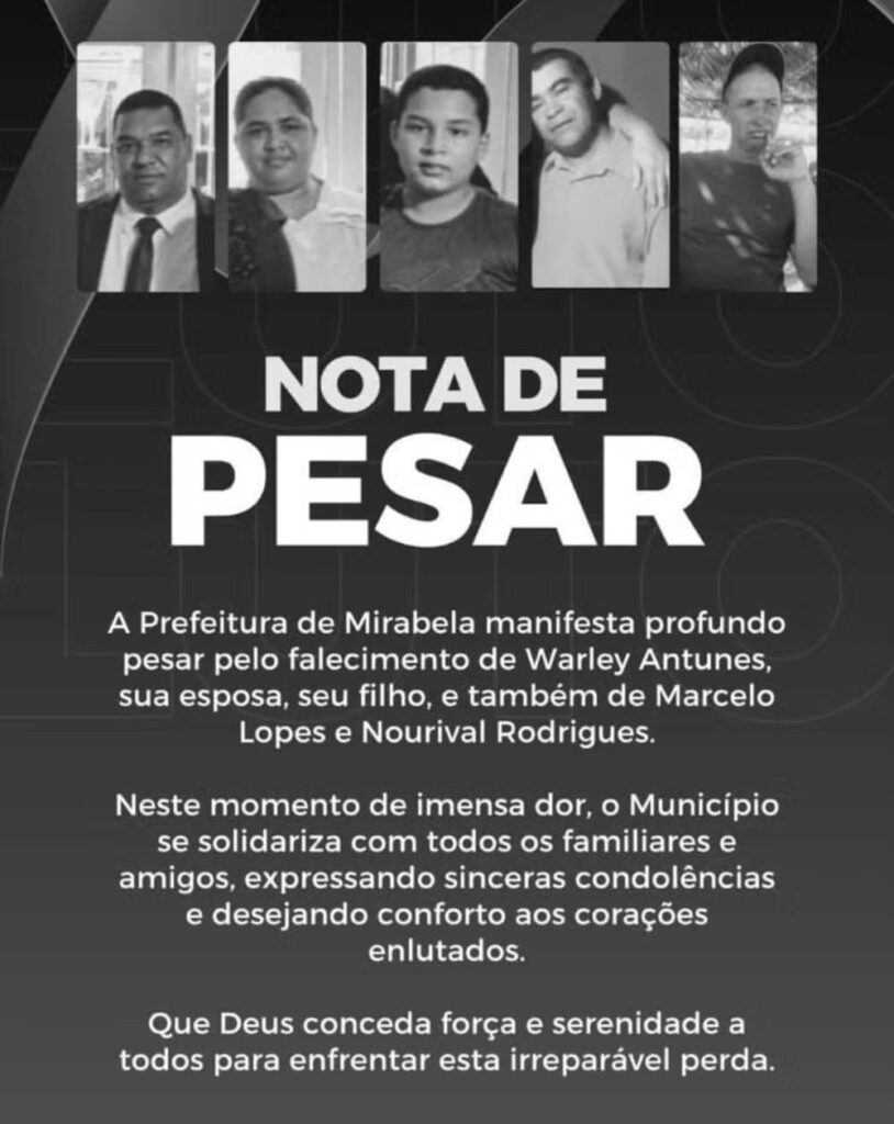 Acidente fatal: casal, filho e amigos morrem a caminho de fazenda em Mirabela