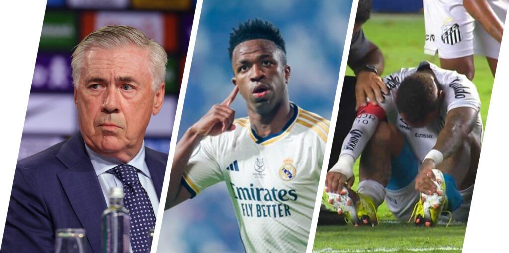 Ancelotti elogia Vini Jr. e alerta sobre Neymar: “Com a Seleção, ainda não atingiu o nível do Real Madrid”