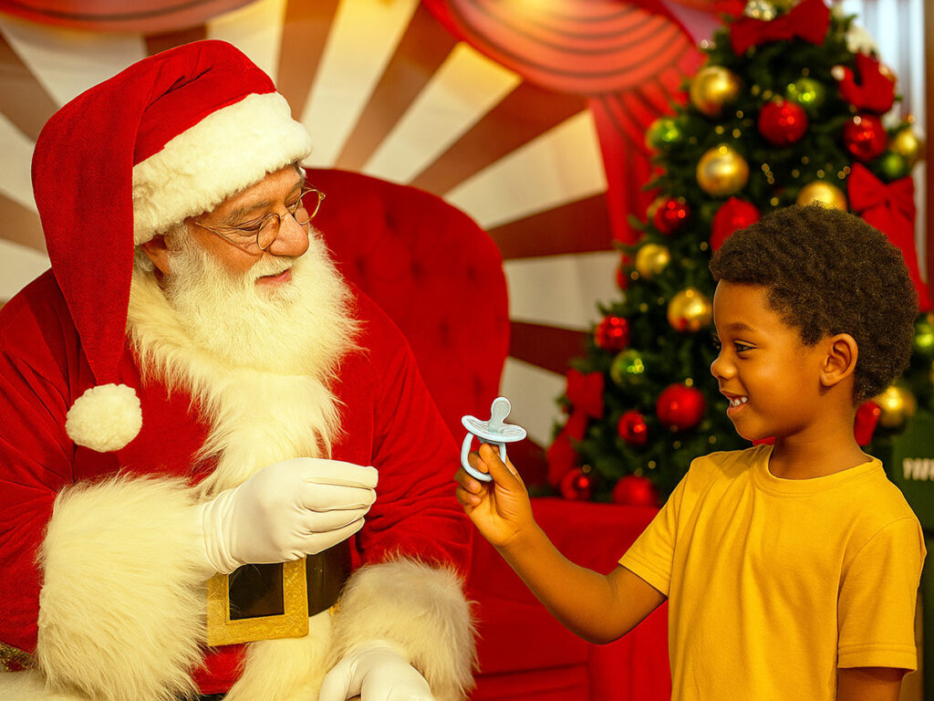 Papai Noel transforma a despedida da chupeta em momento de ternura
