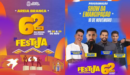 Areia Branca celebrará 62 anos de história com programação artística, cultural e esportiva durante o mês de novembro. Confira: