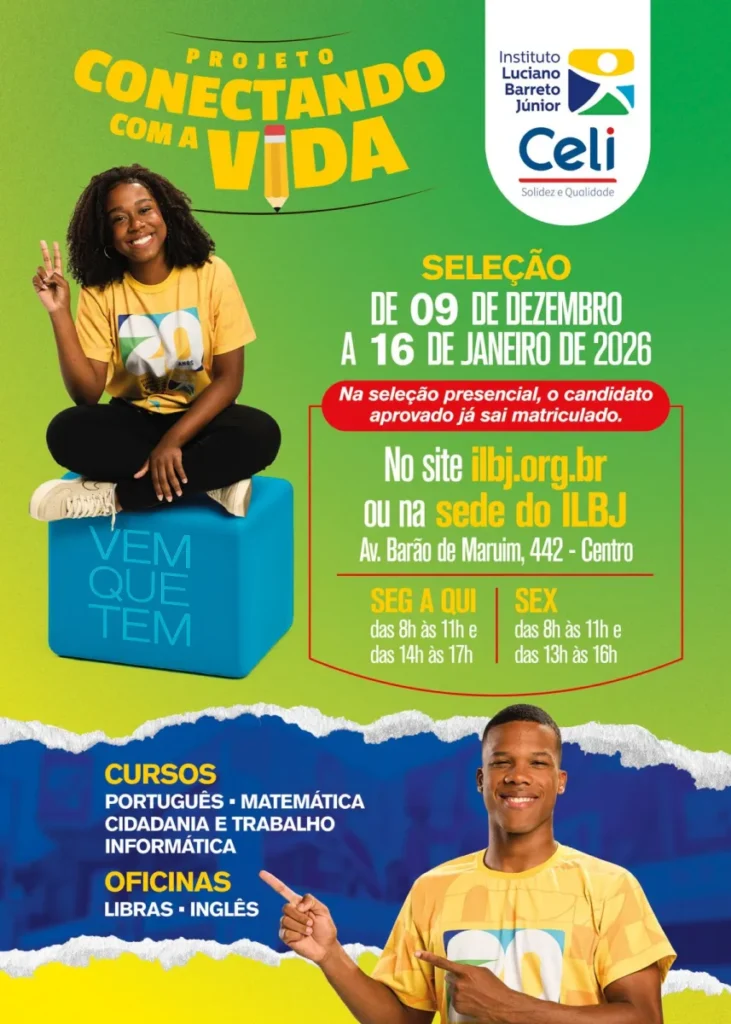 Instituto Luciano Barreto Júnior abre seleção para jovens no Projeto Conectando com a Vida