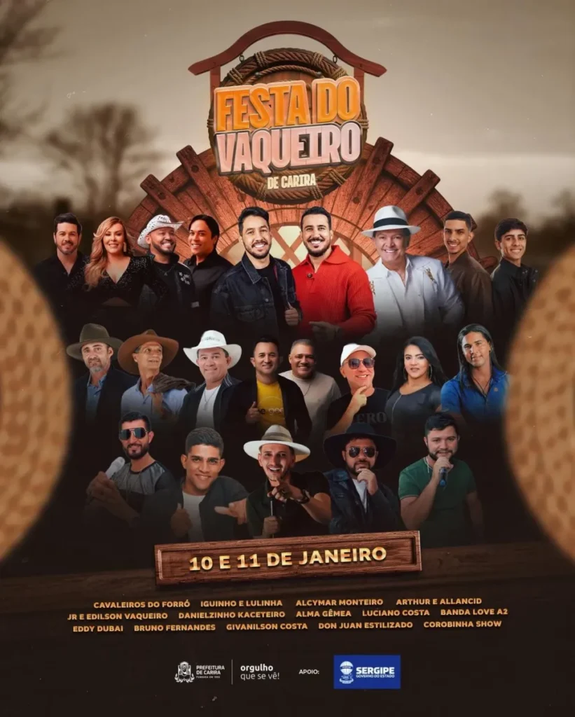 Festa do Vaqueiro de Carira reúne atrações nacionais e regionais nos dias 10 e 11 de janeiro