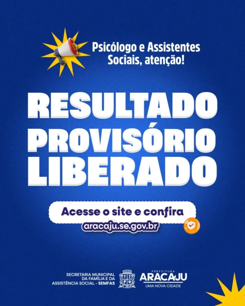 Prefeitura de Aracaju publica resultado parcial do PSS para psicólogos e assistentes sociais
