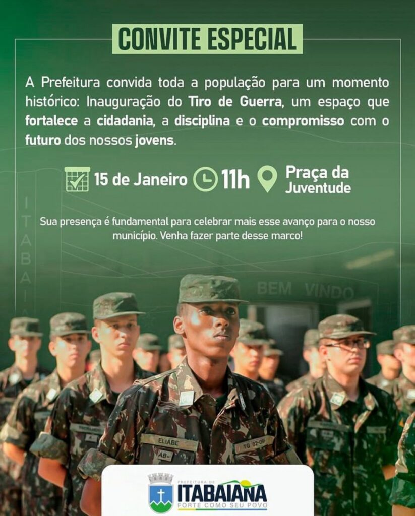 Prefeitura de Itabaiana inaugura Tiro de Guerra em parceria com o Exército nesta quinta (15)