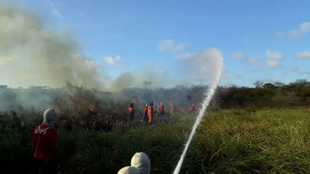 Ação conjunta do Corpo de Bombeiros e GTA controla incêndio em área de vegetação de São Cristóvão