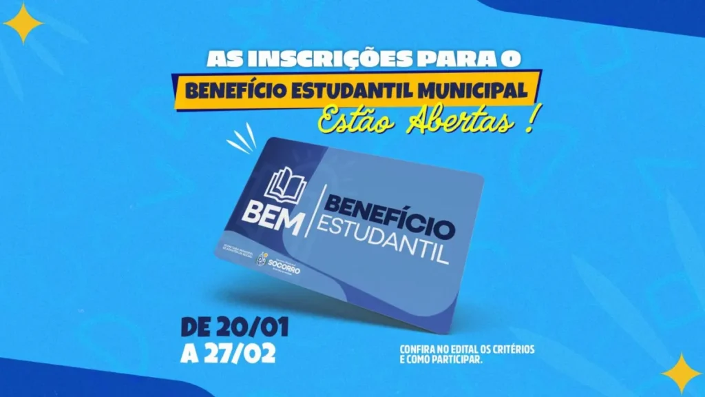 Prefeitura de Socorro abre inscrições para Benefício Estudantil Municipal
