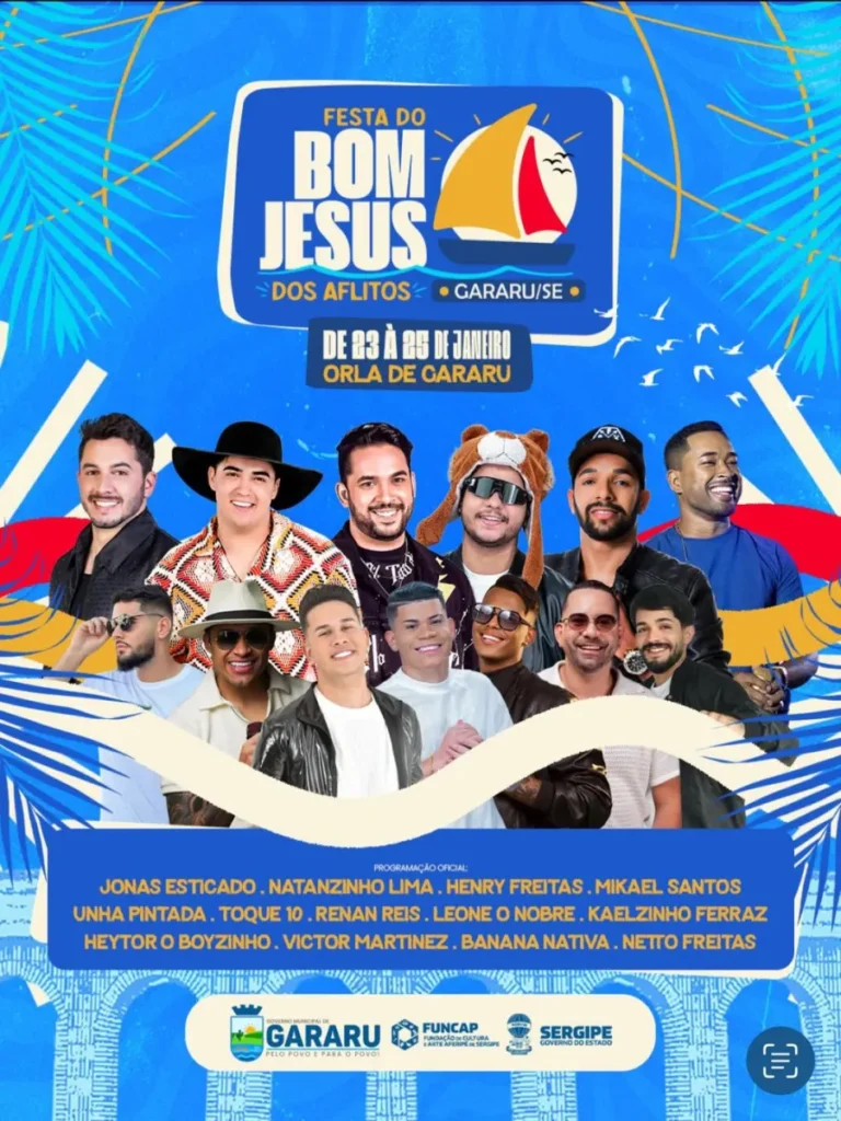 Festa do Bom Jesus dos Aflitos, em Gararu, acontece de 23 a 25 de janeiro com grandes atrações musicais