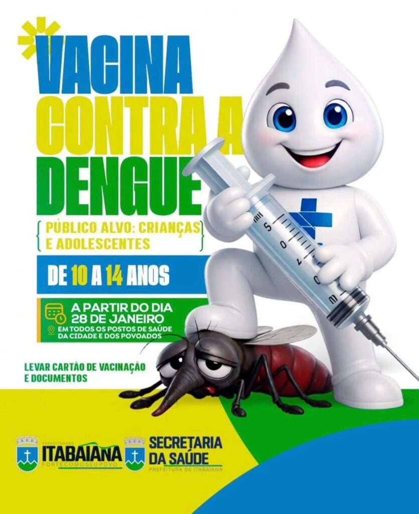 Itabaiana começa a vacinar contra a dengue crianças e adolescentes de 10 a 14 anos