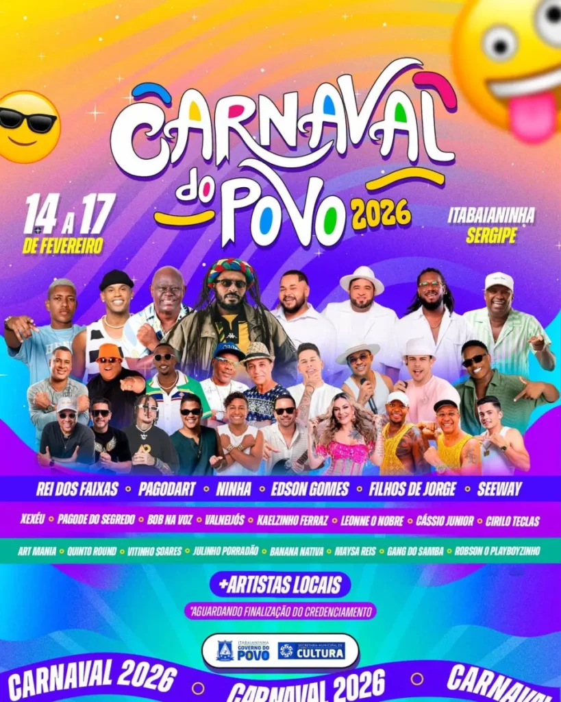 Itabaianinha divulga programação do Carnaval do Povo 2026 com atrações nacionais