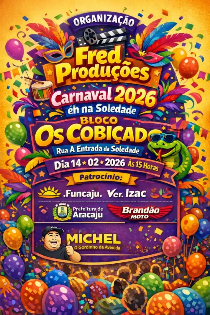 Carnaval de rua anima Bairro Soledade em Aracaju no dia 14 de fevereiro com entrada franca