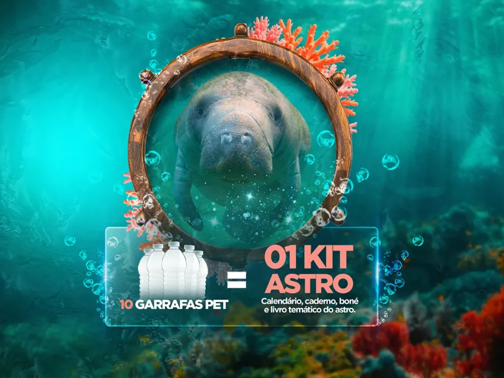 Shopping Jardins troca 10 garrafas PET por kit de papelaria da Fundação Mamíferos Aquáticos
