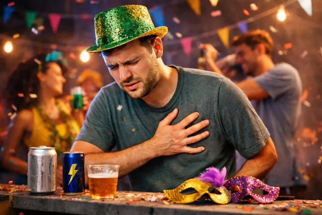 Excesso de álcool e energético no Carnaval pode provocar arritmia conhecida como “coração festeiro”