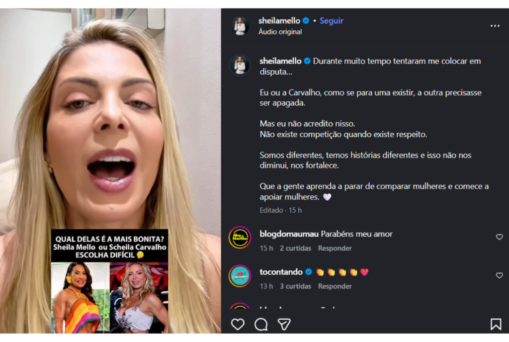 Sheila Mello critica comparações com Scheila Carvalho e pede fim da rivalidade entre mulheres