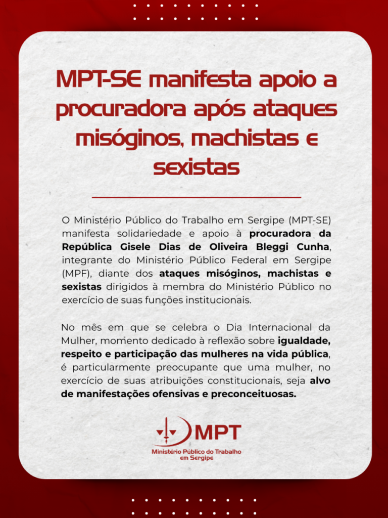MPT-SE manifesta apoio à procuradora Gisele Bleggi após ataques misóginos