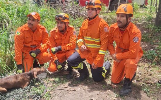 Cadela é resgatada após cair em cisterna no povoado Campo Agrícola, em Cumbe
