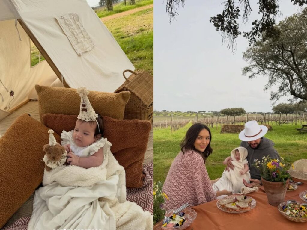 Rafa Kalimann e Nattanzinho festejam 2 meses da filha Zuza Helena com piquenique em Portugal