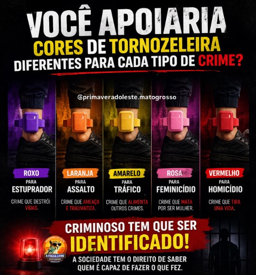 Proposta de tornozeleiras coloridas por tipo de crime viraliza e divide opiniões na web