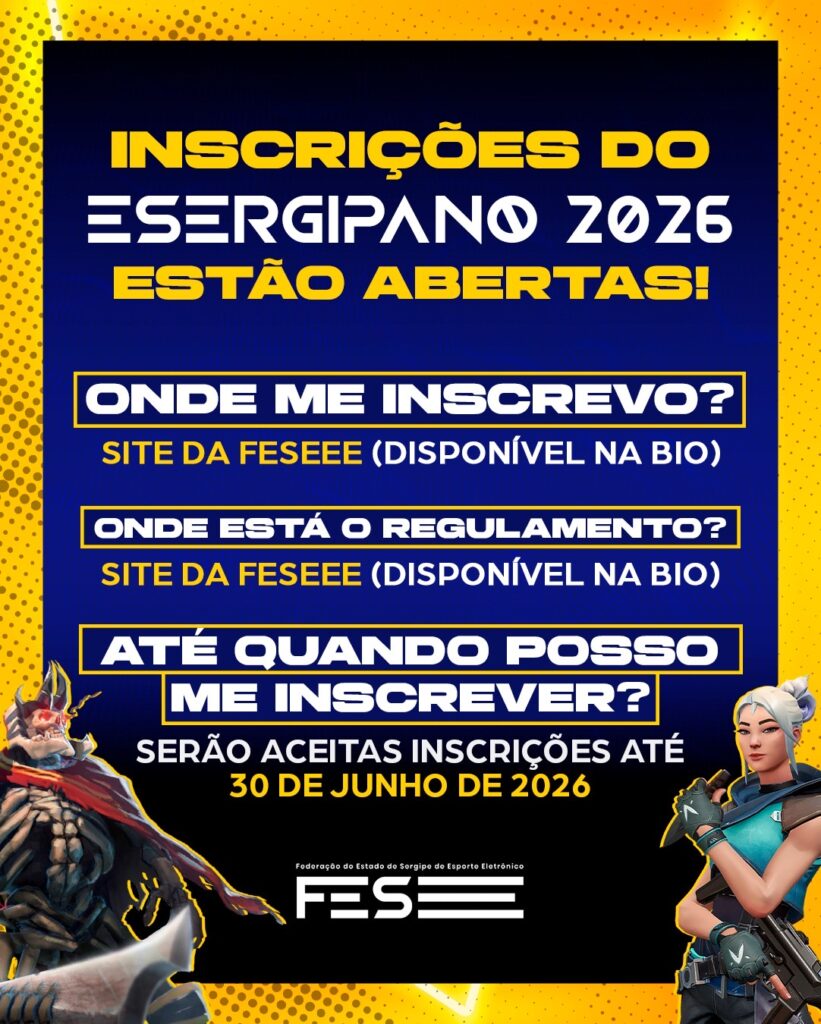 ESergipano 2026 abre inscrições com premiação superior a R$ 40 mil em 14 modalidades de eSports