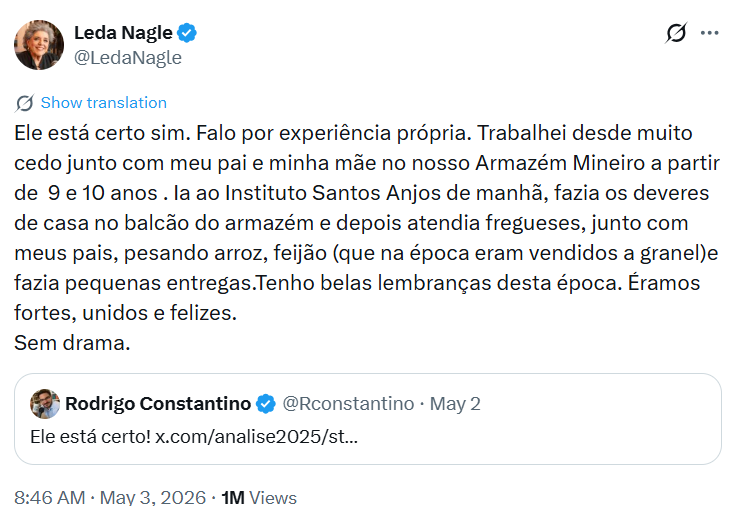 Leda Nagle defende declaração de Romeu Zema sobre trabalho infantil e diz “Sem drama”