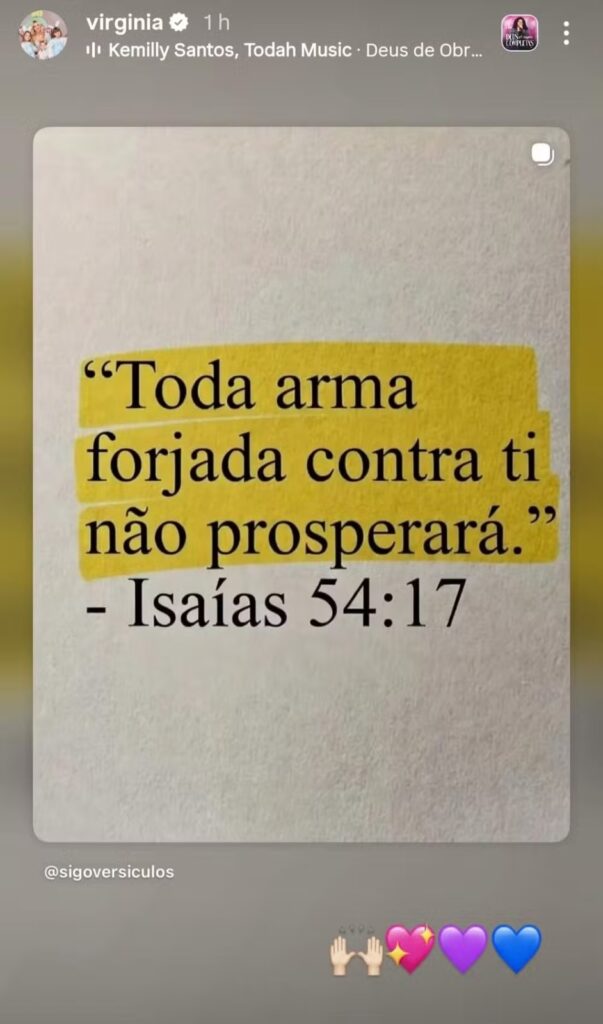 Virginia publica trecho bíblico em meio a rumores de crise com Vini Jr.