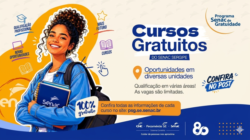 Senac Sergipe abre inscrições para 674 vagas em cursos gratuitos em cinco municípios