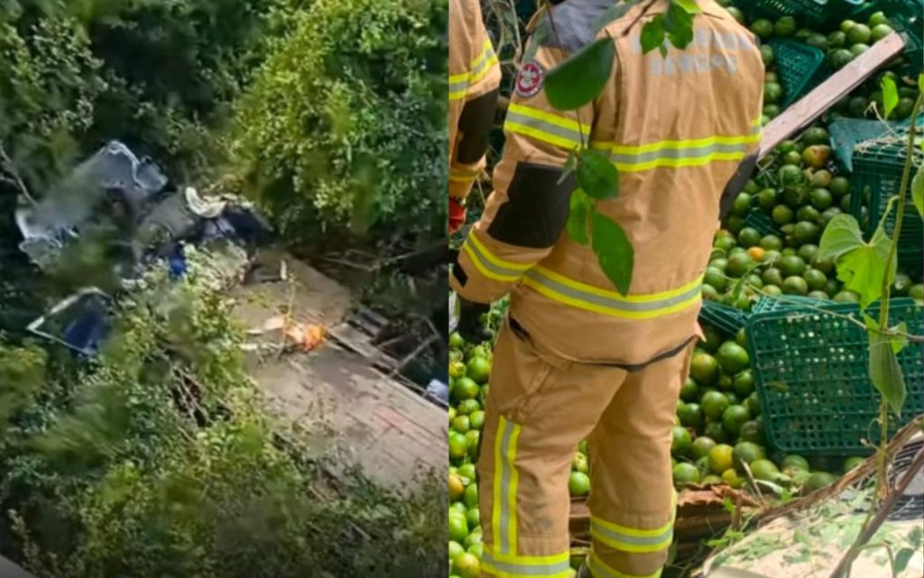 Caminhoneiro fica ferido ao cair de ponte na rodovia entre Simão Dias e Pinhão