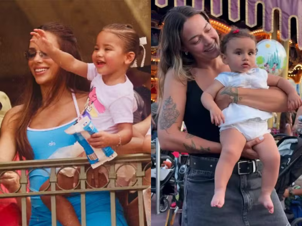 Ex e atual de Neymar curtem Disney juntas com os filhos do craque