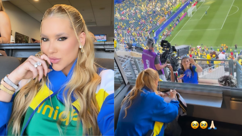 Virginia aposta em look patriótico e marca presença no 2º jogo do Brasil
