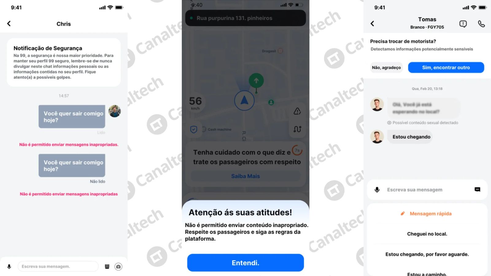 99 cancela corridas automaticamente ao detectar mensagens de assédio