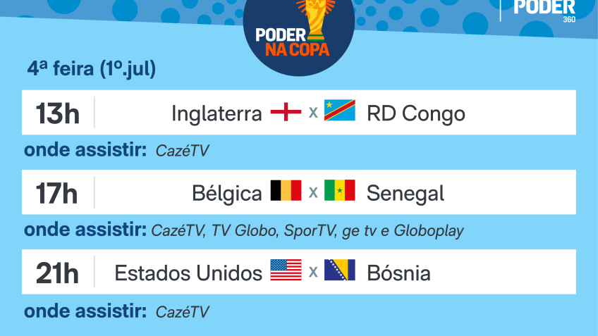 Jogos de hoje (1º.jul) da Copa do Mundo e onde assistir