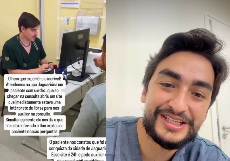 Médico atende paciente surdo em Libras com auxílio de intérprete pelo celular