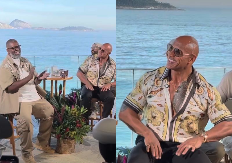The Rock, Péricles e Moana se encontram e cantam samba no Rio de Janeiro