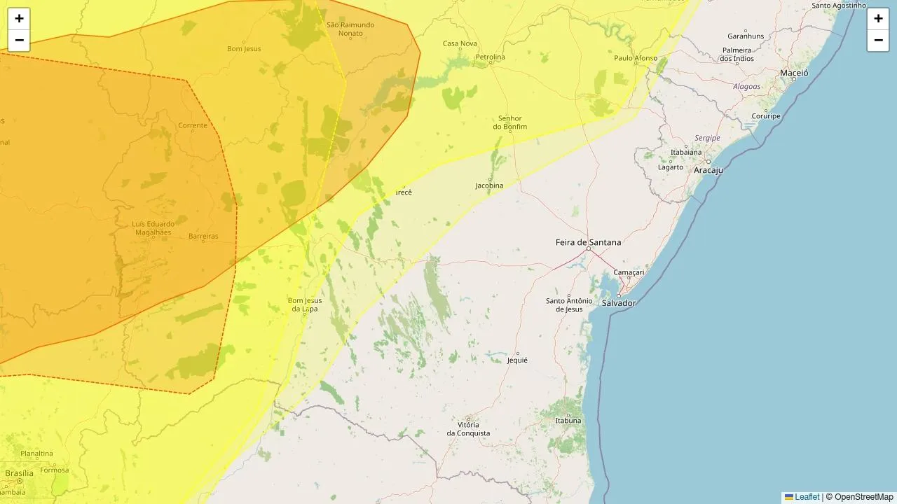 Inmet alerta 130 cidades da Bahia por seca intensa e risco de tempestade