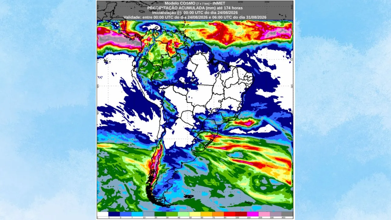 Inmet projeta mais de 150 mm no Sul e onda de calor com 42°C