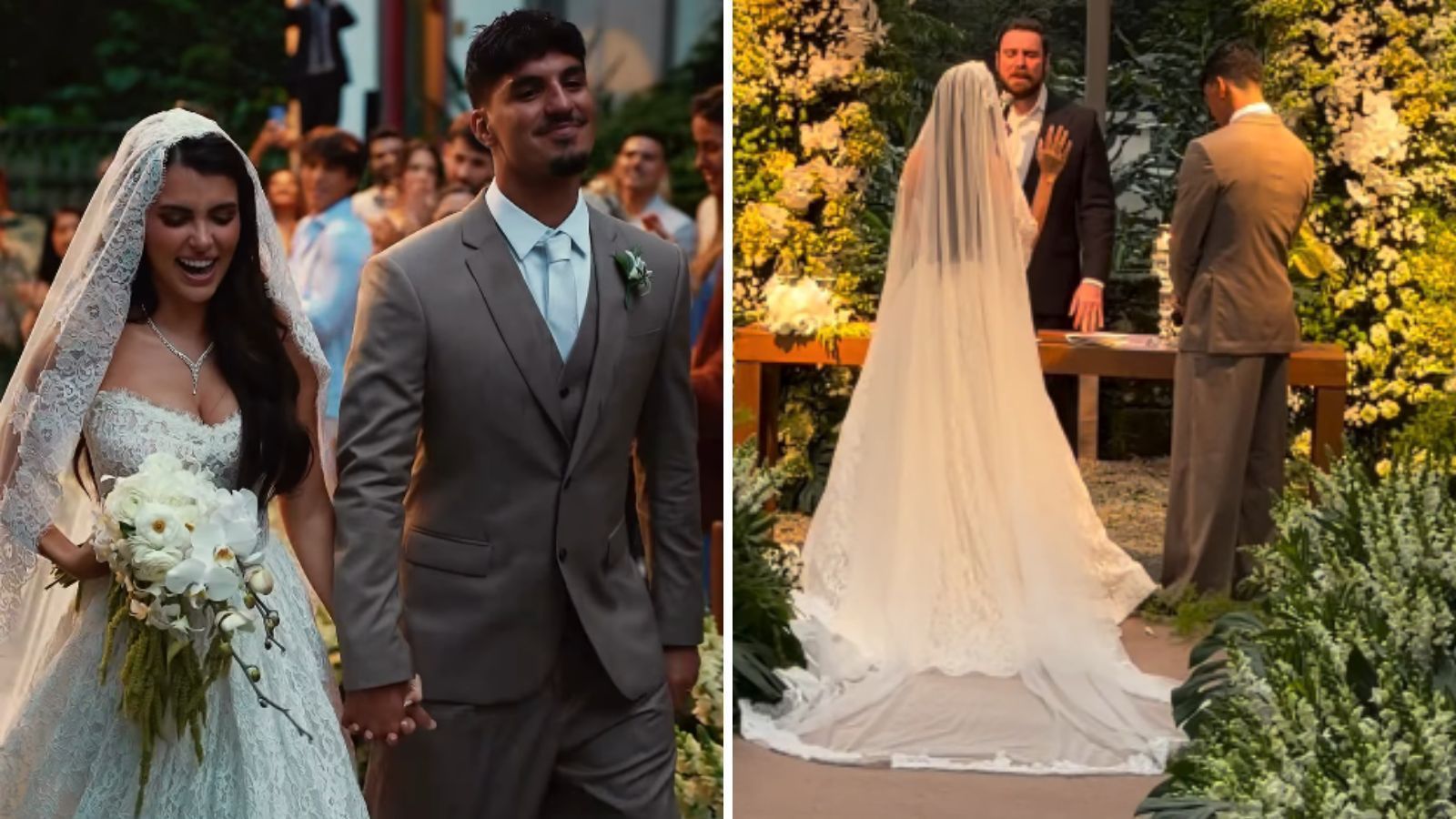 Isabella Arantes casa com Gabriel Medina; corpete estruturado no vestido de renda
