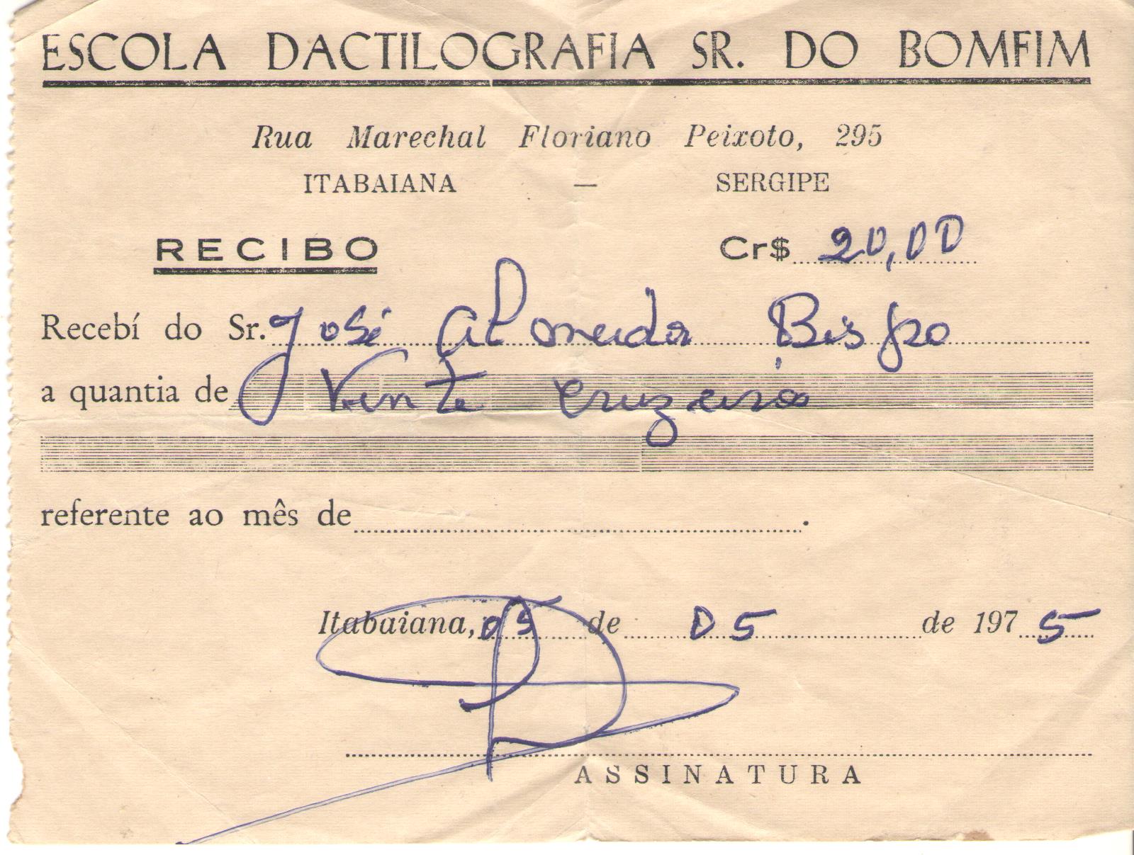 Datilografia, recibo de 1975, 05, 05