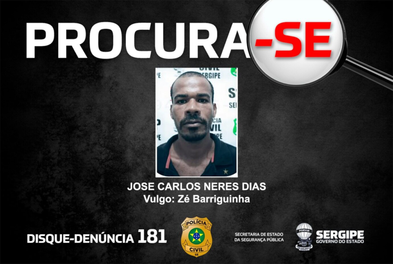 Feminicídio em Estância: Polícia Civil divulga foto de suspeito foragido e pede ajuda da população