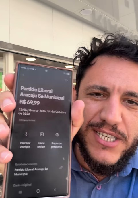 Camilo Daniel denuncia emissão de comprovante de loja com repasse financeiro ao Partido Liberal em Aracaju