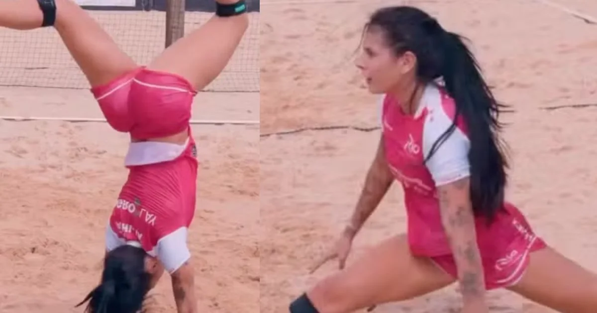 Ana Castela faz mortal em partida de futevôlei e vira sensação