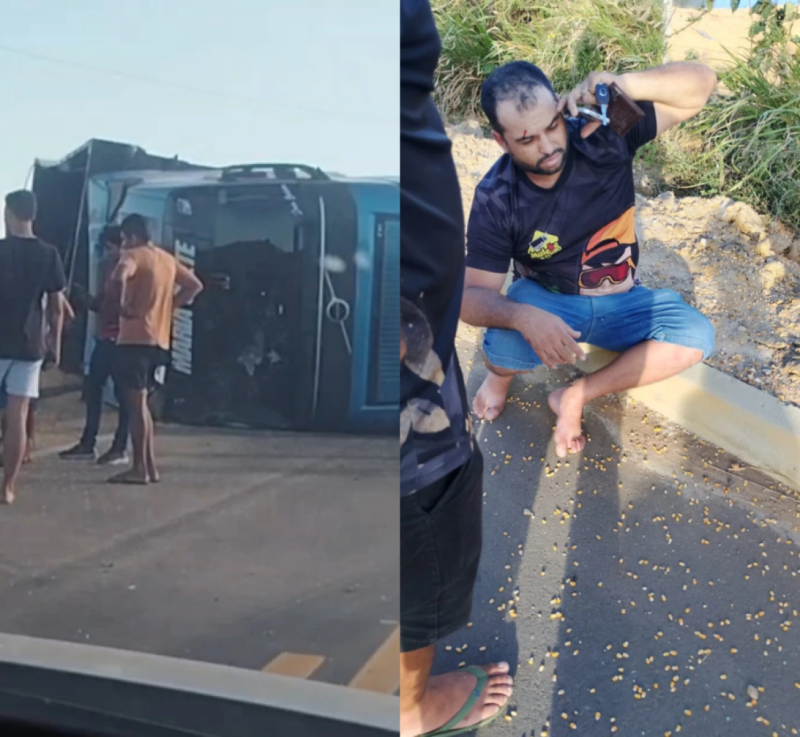 Caminhão tomba e deixa pista parcialmente interditada em Graccho Cardoso